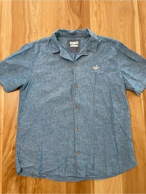 Tenth + Ocean XL Washable Linen Blue Short Sleeve Button Up